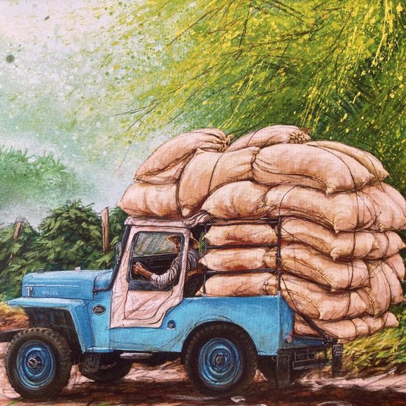 8x10" Colombia Cafe Quindio Art Print (w/mat): Jeep carrying coffee beans - HOME - Picture 4 of 6